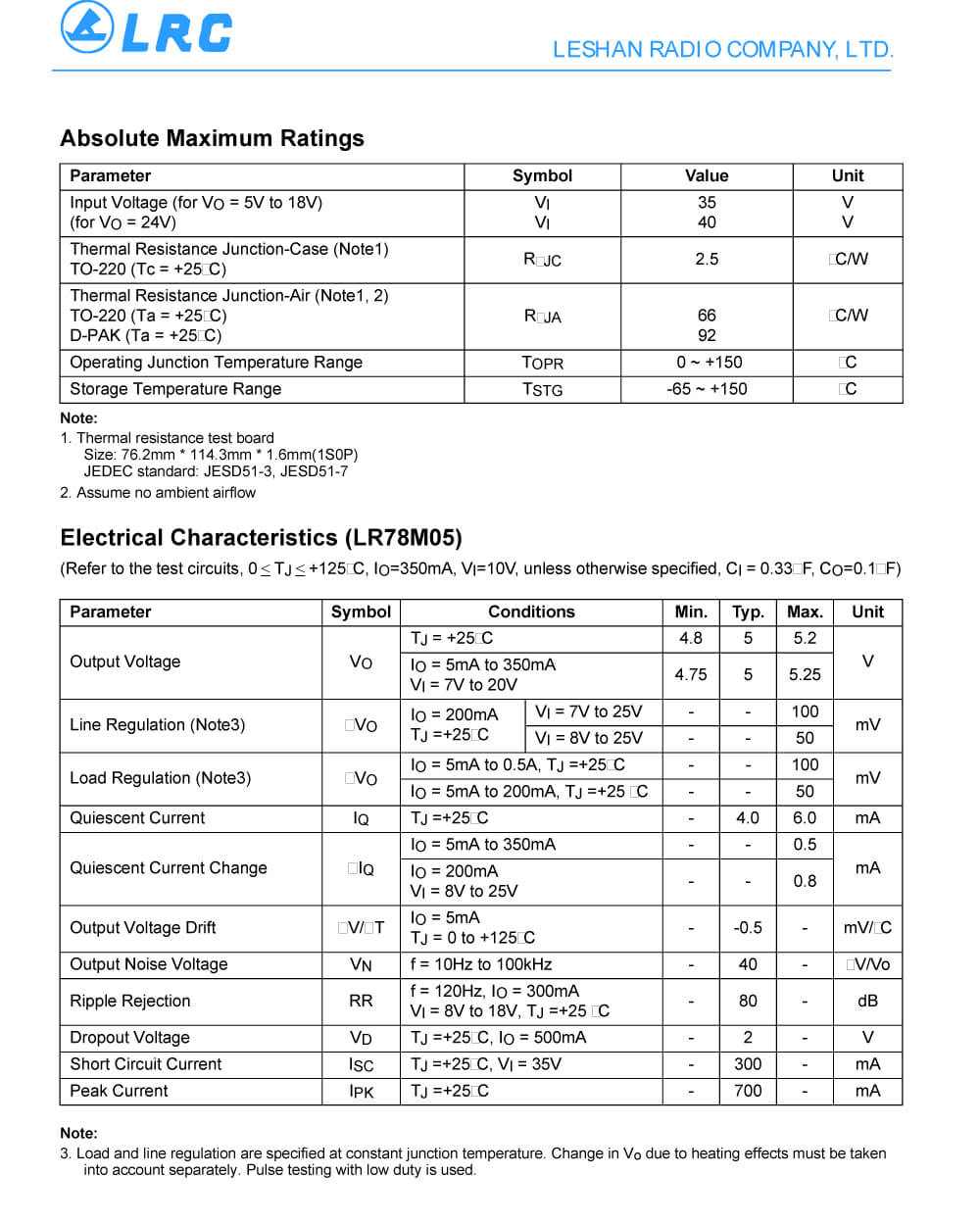 Specifications Of LR78M05D