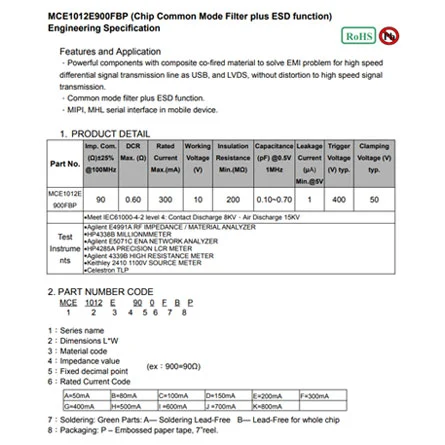 specification of mce1012e900fbp