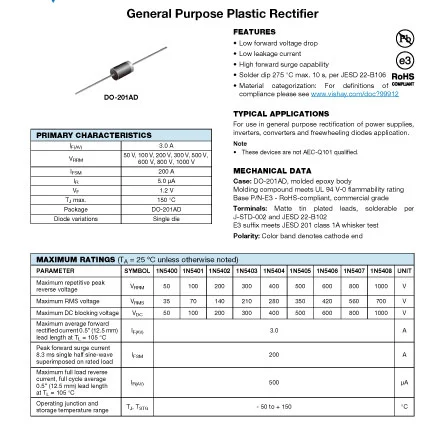 Specifications of 1N5408-E3/73