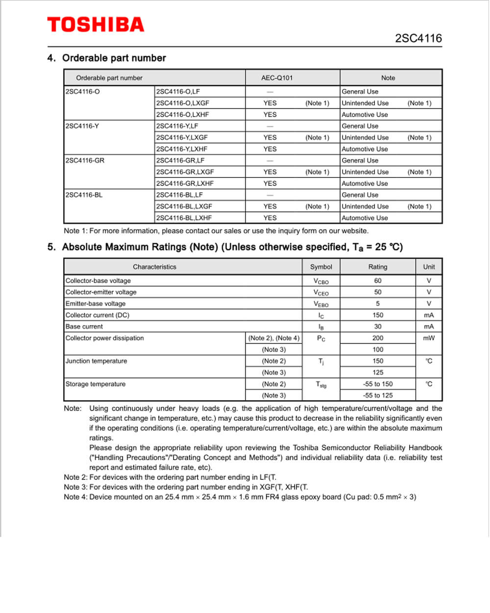 Specifications Of 2SC4116-Y