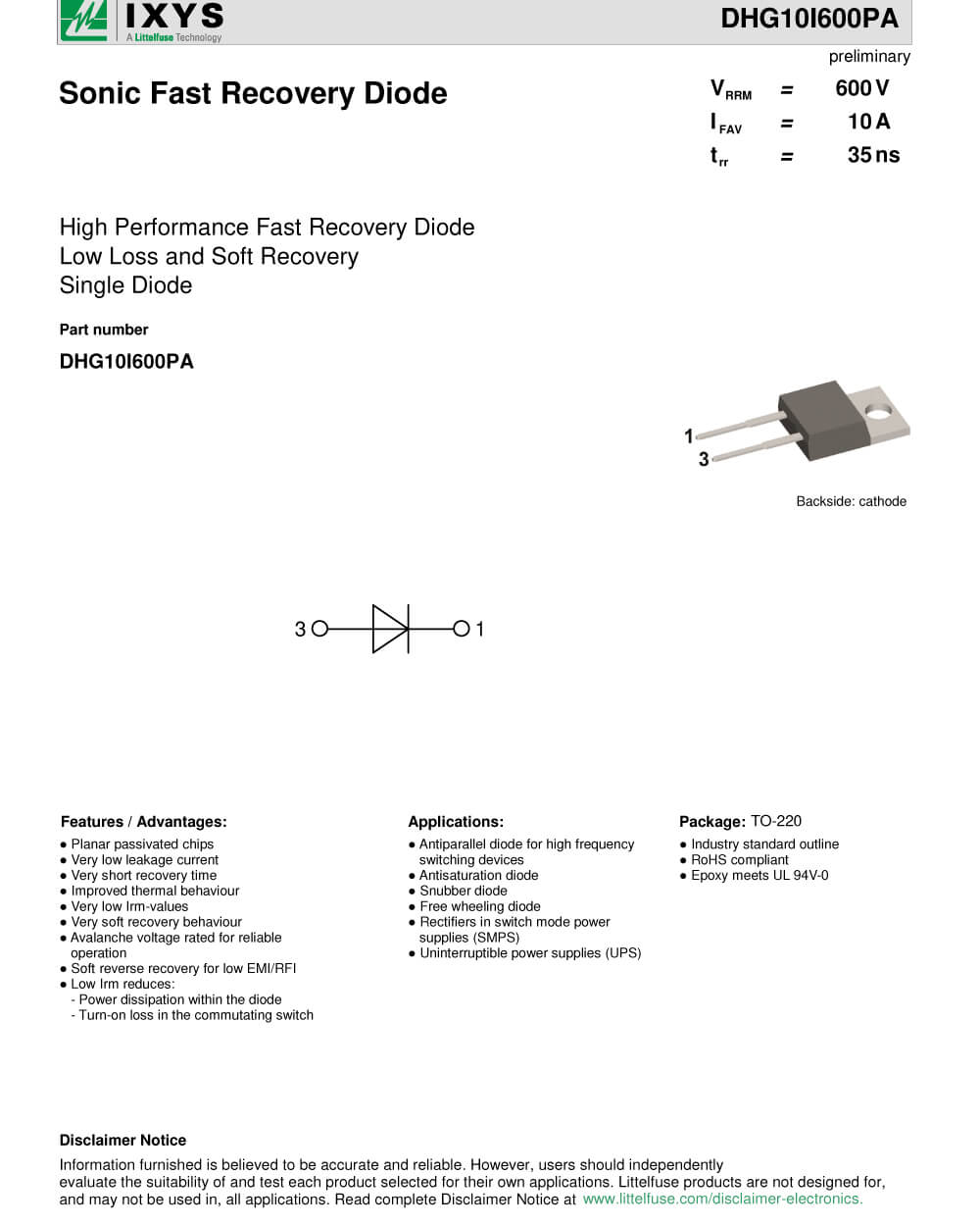 Details Of DHG10I600PA