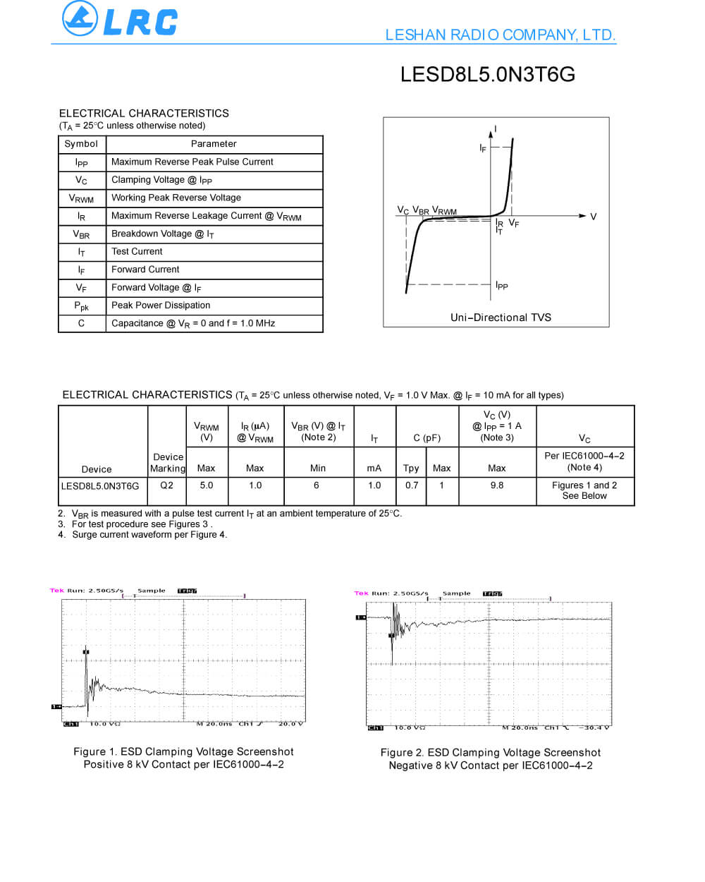 Specifications Of LESD8L5.0N3T6G