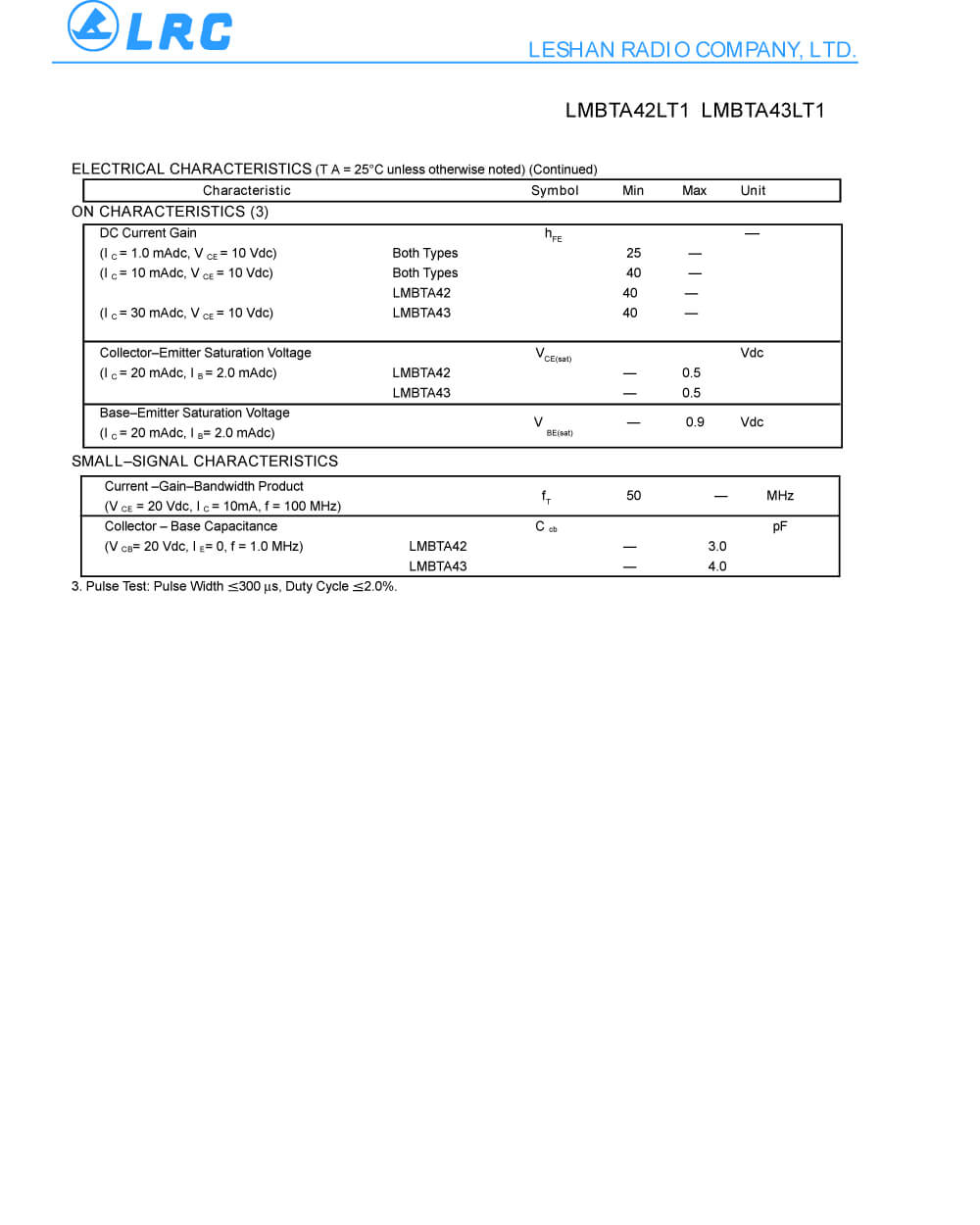 Specifications Of LMBTA42LT1G