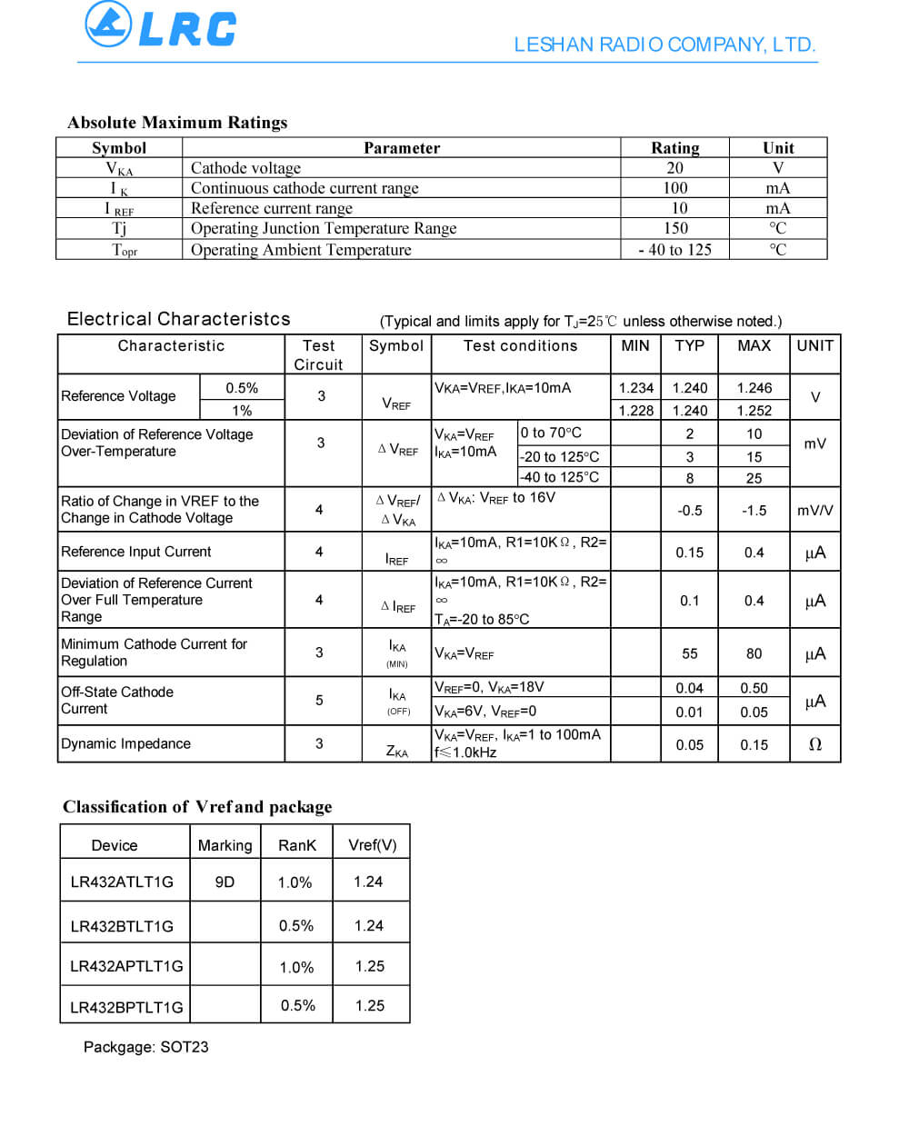 Specifications Of LR432ATLT1G